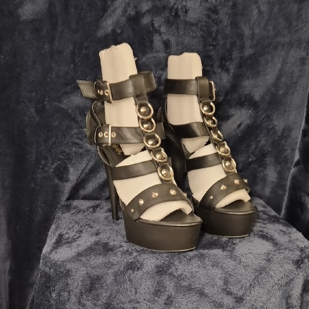 Pleaser Black Chain Strap Heels